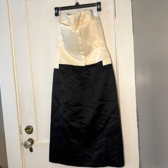 Zara Contrast Corset Midi Dress Limited Edition Strapless Black White Satin - Picture 8 of 8